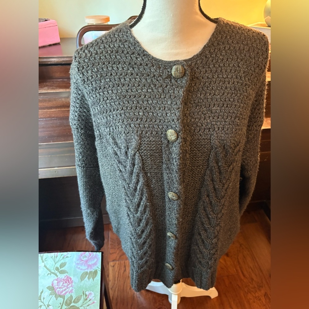 Carraig Donn charcoal gray Celtic cardigan sweater